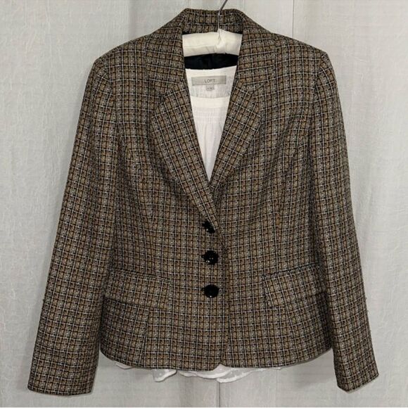 KASPER 14 Black White Gold Collared Three Button Front Tweed Blazer Jacket - Picture 1 of 12